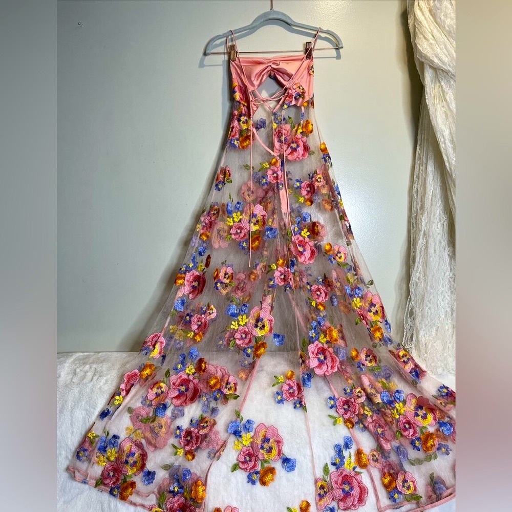 For Love & Lemons Embroidered Maxi Detailed Floral Appliqué NWT Size XS NWT